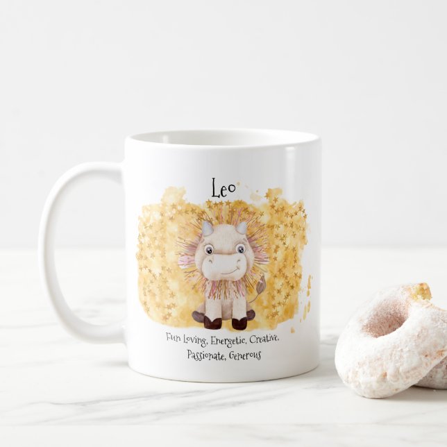 Caneca De Café Lion Lion Branco, Branco, Zodiac Monograma (Com Donut)