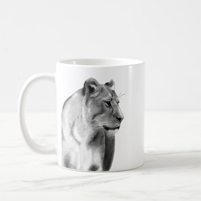 Caneca De Café Lioness Female Lion de Sketch Charcarboneto (Esquerda)