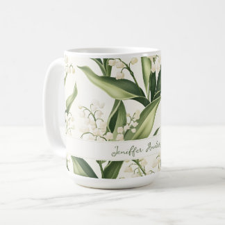 Caneca De Café Lírio do Vale Floral com Nome Personalizado