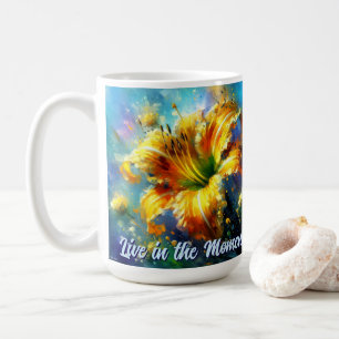 Caneca De Café Lírio Hemerocallis Flores Amarelo Azul Personaliza