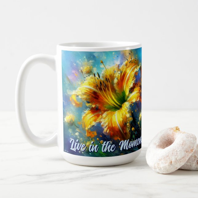 Caneca De Café Lírio Hemerocallis Flores Amarelo Azul Personaliza (Com Donut)