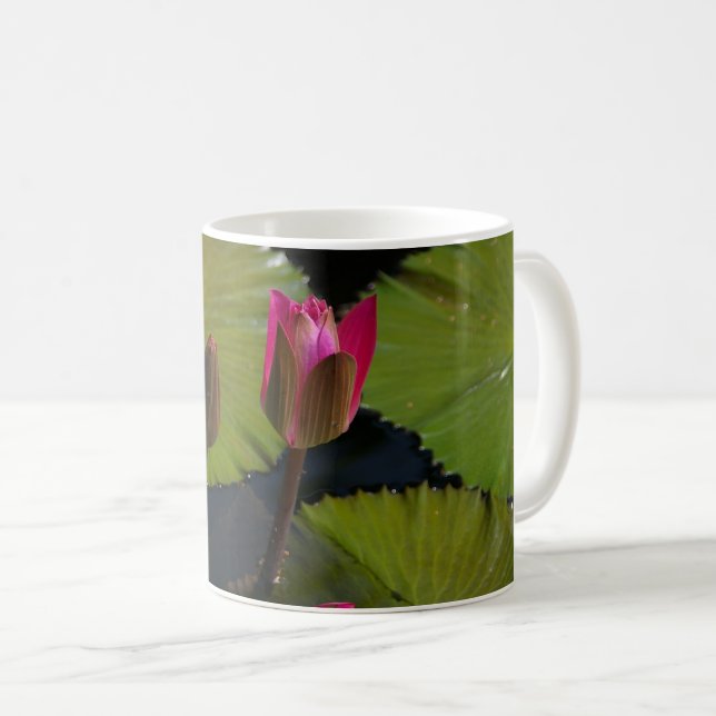 Caneca De Café Lírios de Água Cor-de-Rosa (Frente Esquerda)