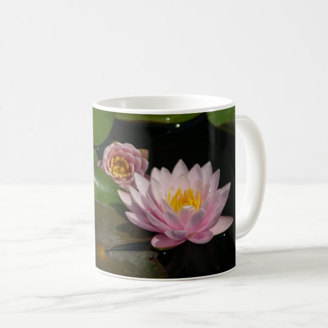 Caneca De Café Lírios de Água Rosa (Frente Esquerda)