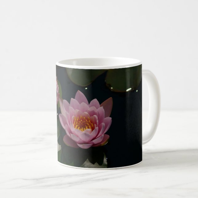 Caneca De Café Lírios de Água Rosas (Frente Esquerda)