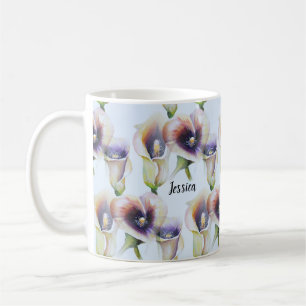 Caneca De Café Lírios de Calla de Aquarela em Cores Gradientes