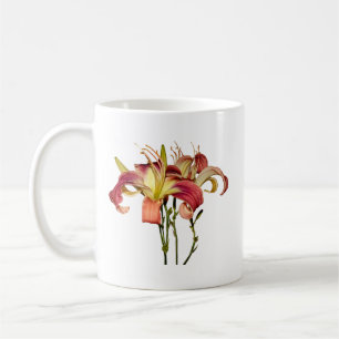 Caneca De Café Lírios Rosa Escuros Com Centros Amarelos