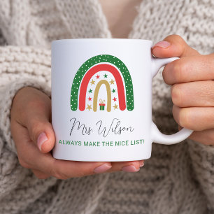 Caneca De Café Lista de professores de Natal Arco-íris