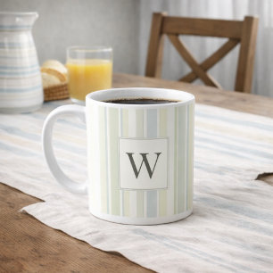 Caneca De Café Listra Azul Empoeirada Neutra Inicial Rustica Casa