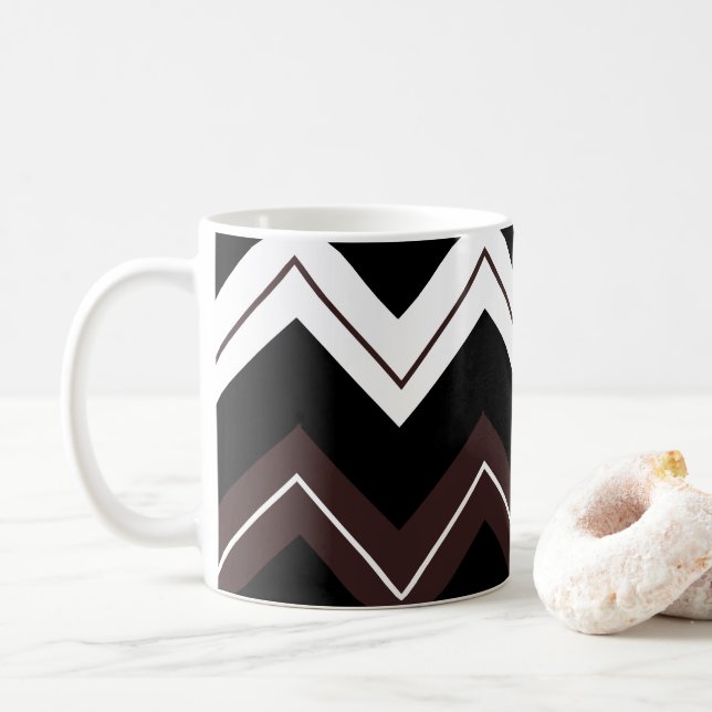 Caneca De Café Listra Chevron Preto Branco Marrom  (Com Donut)