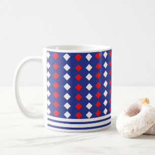 Caneca De Café Listra de Diamante Vermelho Branco Moderno