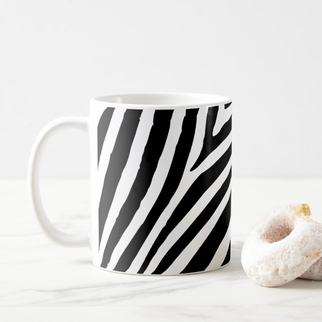 Caneca De Café Listra de Zebra Preta e Branca Moderna (Com Donut)