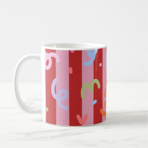 Caneca De Café Listrado de rosa e vermelho, com design de confete