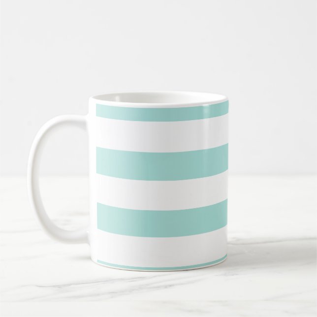 Caneca De Café Listrado Horizontal Amplo Turquesa Claro e Branco (Esquerda)
