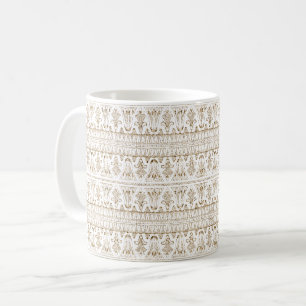 Caneca De Café Listras Abstratas Brancas Douradas