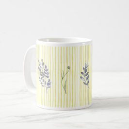 Caneca De Café Listras Amarelas com Flores Silvestres em Aquarela