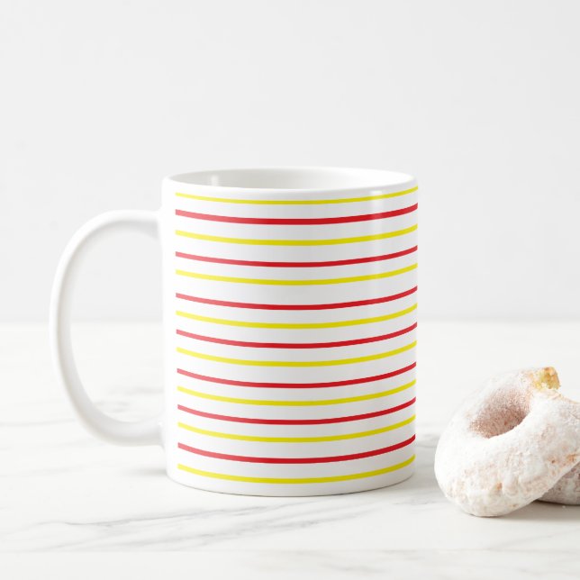Caneca De Café Listras Amarelas Vermelhas (Com Donut)