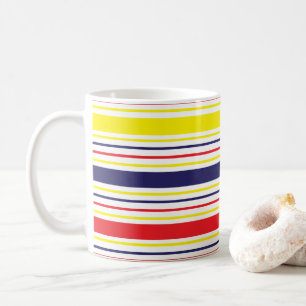 Caneca De Café Listras Amarelo Azul Vermelho