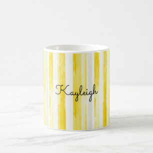 Caneca De Café Listras Amarelo Limão
