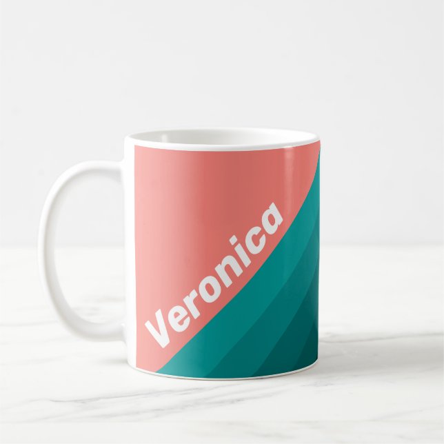 Caneca De Café Listras Aquáticas de Flamingo com Nome (Esquerda)