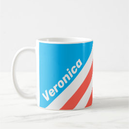 Caneca De Café Listras Azul Céu Retro com Nome