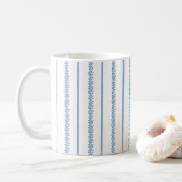 Caneca De Café Listras Botânicas Costeiras Azuis e Brancas