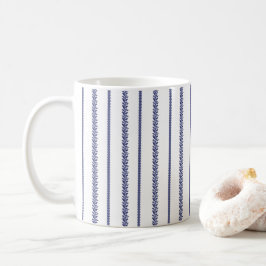 Caneca De Café Listras Botânicas Costeiras Azuis e Brancas