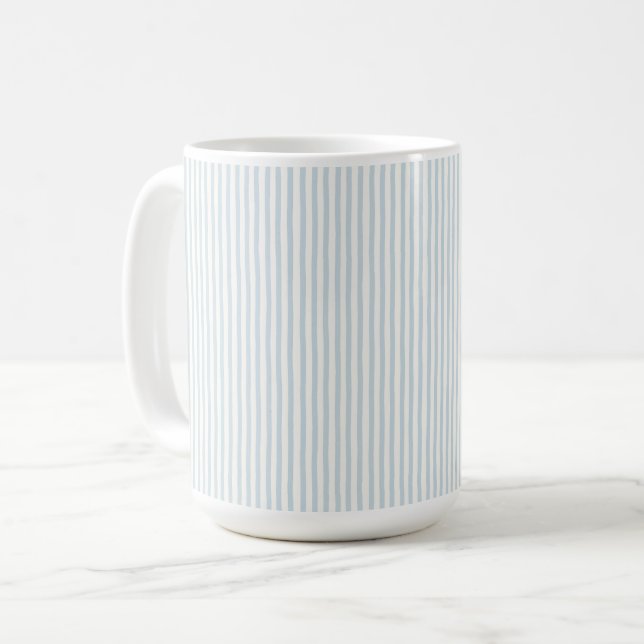 Caneca De Café Listras Brancas Azul Claro   (Frente Esquerda)