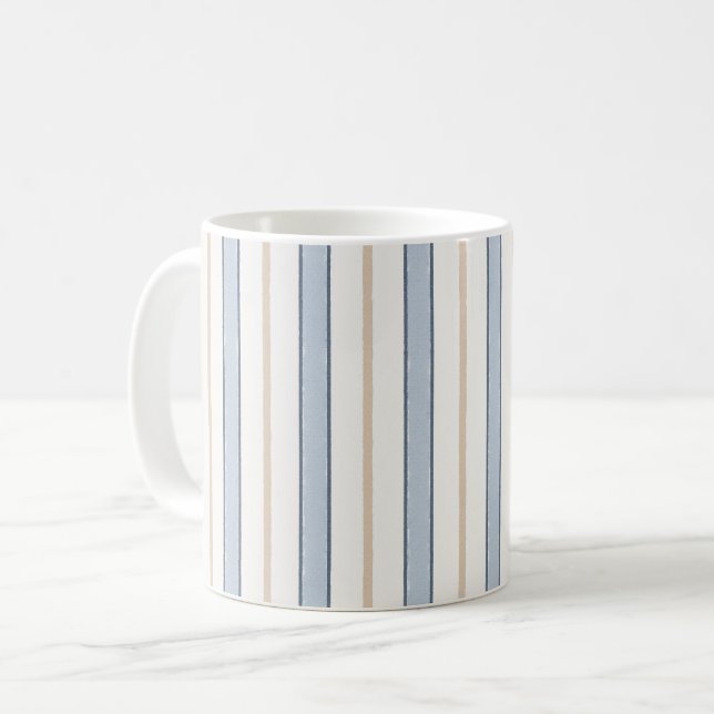 Caneca De Café Listras Brancas Creme Azul (Frente Esquerda)