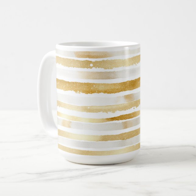 Caneca De Café Listras Brancas Douradas (Frente Esquerda)