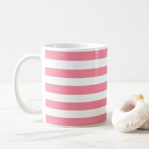 Caneca De Café Listras Brancas e Rosa Suaves