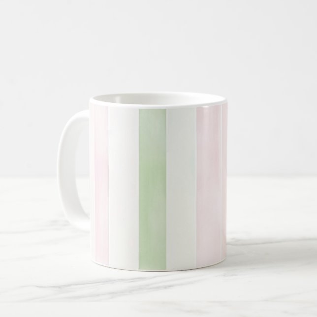 Caneca De Café Listras Brancas Rosa Menta (Frente Esquerda)