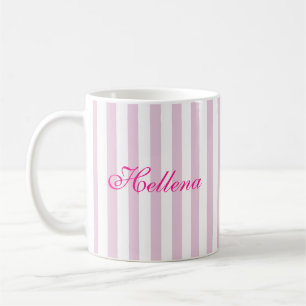 Caneca De Café Listras Brancas Rosa Quente Retro Nome Personaliza
