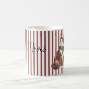 Caneca De Café Listras Brancas Vermelhas Gato Miau