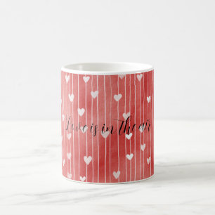 Caneca De Café Listras Brancas Vermelhas Românticas Corações Amor