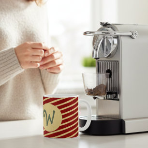 Caneca De Café Listras Burgundy & Creme Vintage Monograma Persona