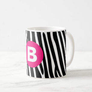 Caneca De Café Listras Clássicas de Zebra Monograma Rosa Vibrante