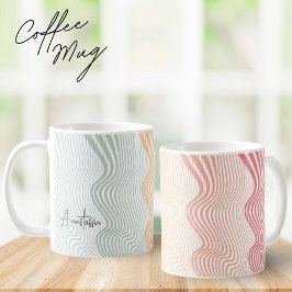 Caneca De Café Listras coloridas onduladas com o seu NOME | elega