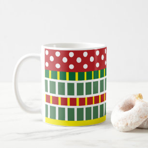 Caneca De Café Listras Coloridas Padrão de Bolinhas Geométrico