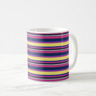 Caneca De Café Listras cor-de-rosa, amarelas e azuis