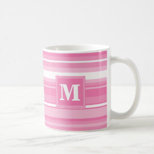 Caneca De Café Listras cor-de-rosa do monograma