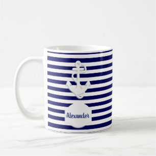 Caneca De Café Listras & costume do monograma da âncora
