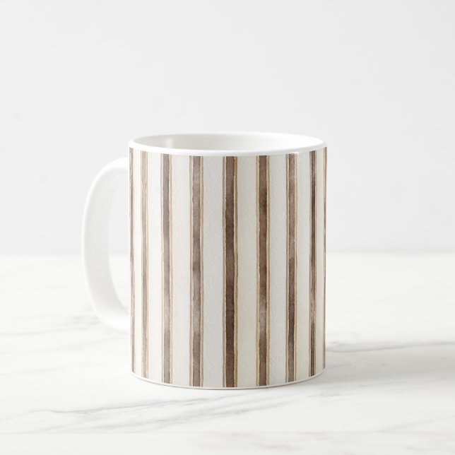 Caneca De Café Listras Creme Marrom (Frente Esquerda)