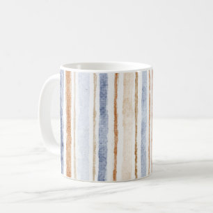 Caneca De Café Listras Creme Marrom Azul