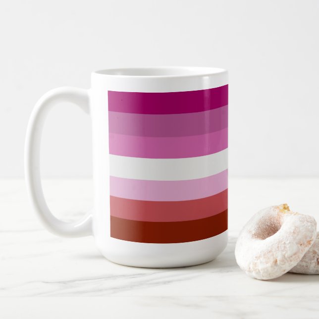 Caneca De Café Listras da Bandeira do Orgulho Lésbico (Com Donut)