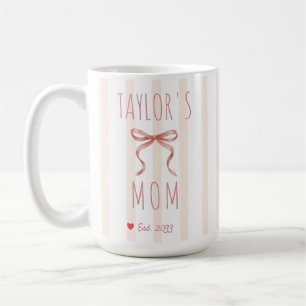 Caneca De Café Listras de Aquarela Rosa Chic com Laço e Nome Pers