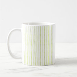 Caneca De Café Listras de Aquarela Verde e Flor de Rosa