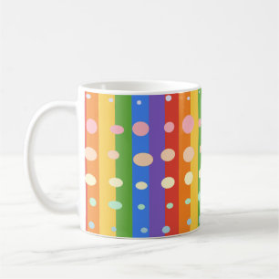 CANECA DE CAFÉ LISTRAS DE ARCO-ÍRIS COM PONTOS