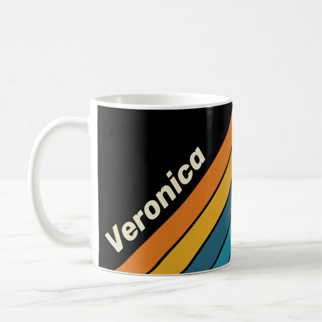 Caneca De Café Listras de Arco-Íris Preto com Nome (Esquerda)