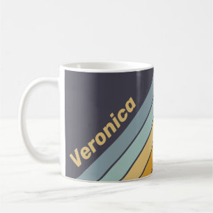 Caneca De Café Listras de Arco-Íris Retrógradas Vintage com Nome