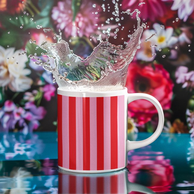 Caneca De Café Listras de Bala Rosa e Vermelha (Pink and Red Candy Stripes Coffee Mug)